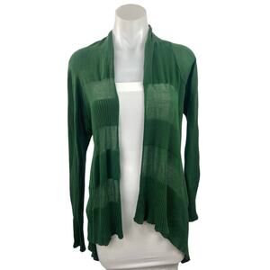BCBGMaxazria Green Open Front Knit Chiffon High-Low Hem Semi Sheer Cardigan XS